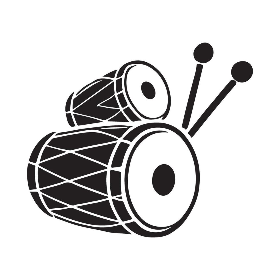 Pair of Dhol Drums Silhouette with Sticks Illustration vector