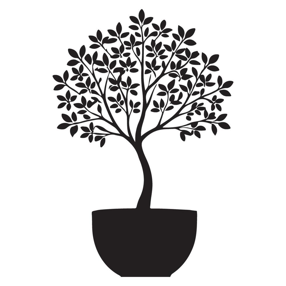 Bonsai Tree Silhouette in a Pot Illustration vector