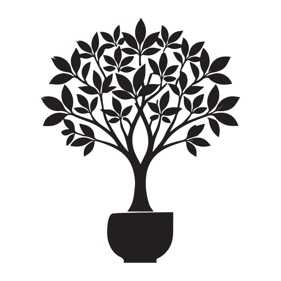 Potted Bonsai Tree Silhouette Graphic Design vector