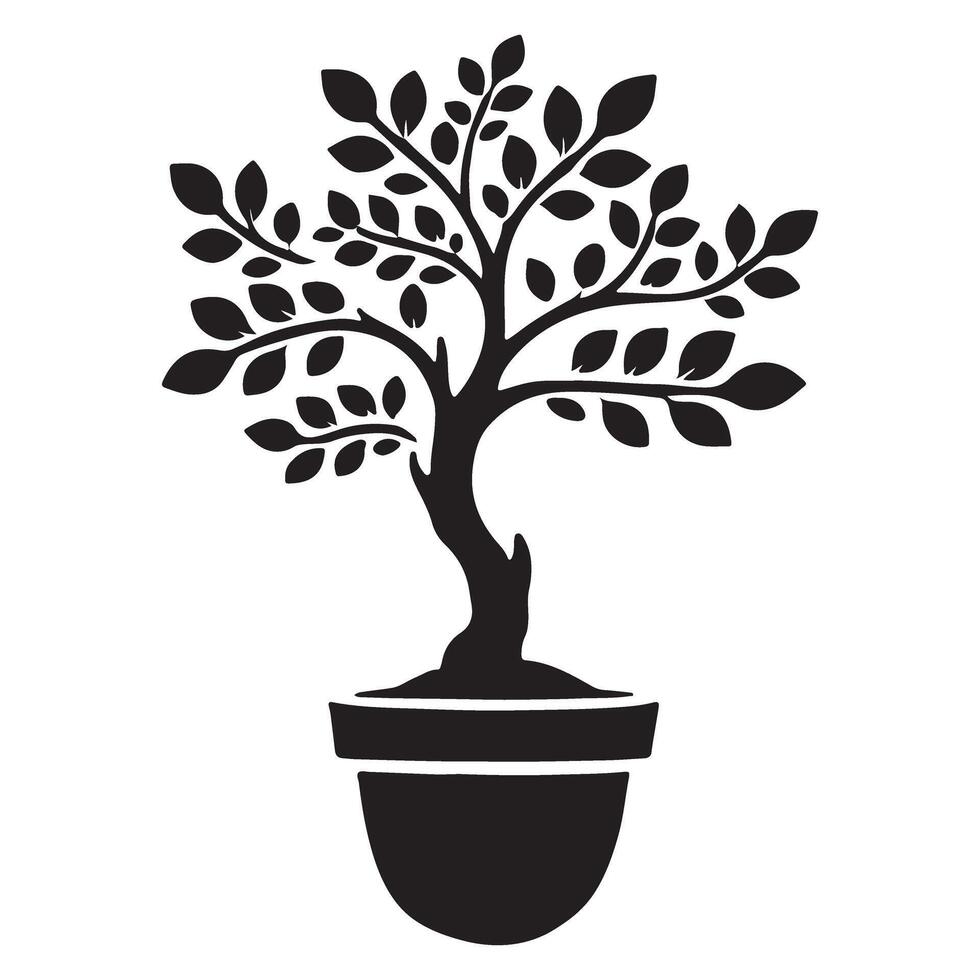 Silhouette Bonsai Tree in Pot Illustration for Zen Design vector