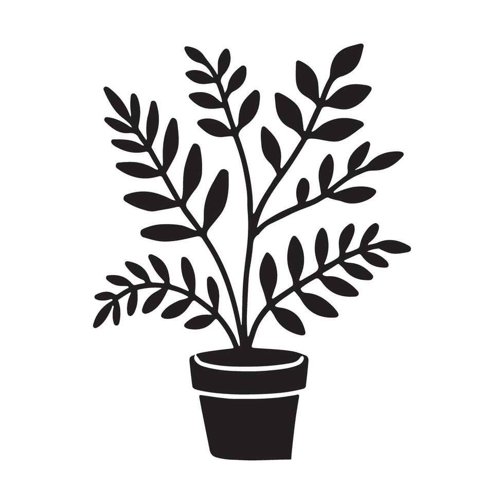 Silhouette Illustration of a Potted Fern Plant vector