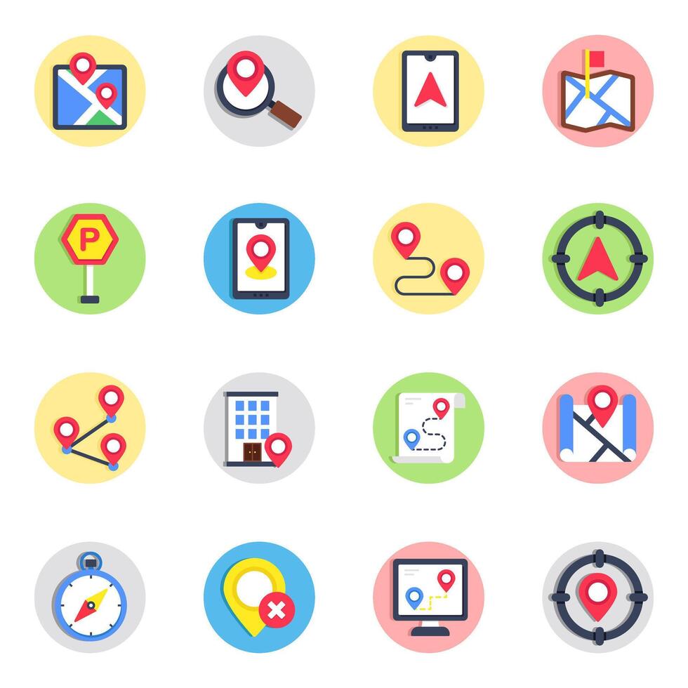 Pack of Maps Navigation Flat icon vector