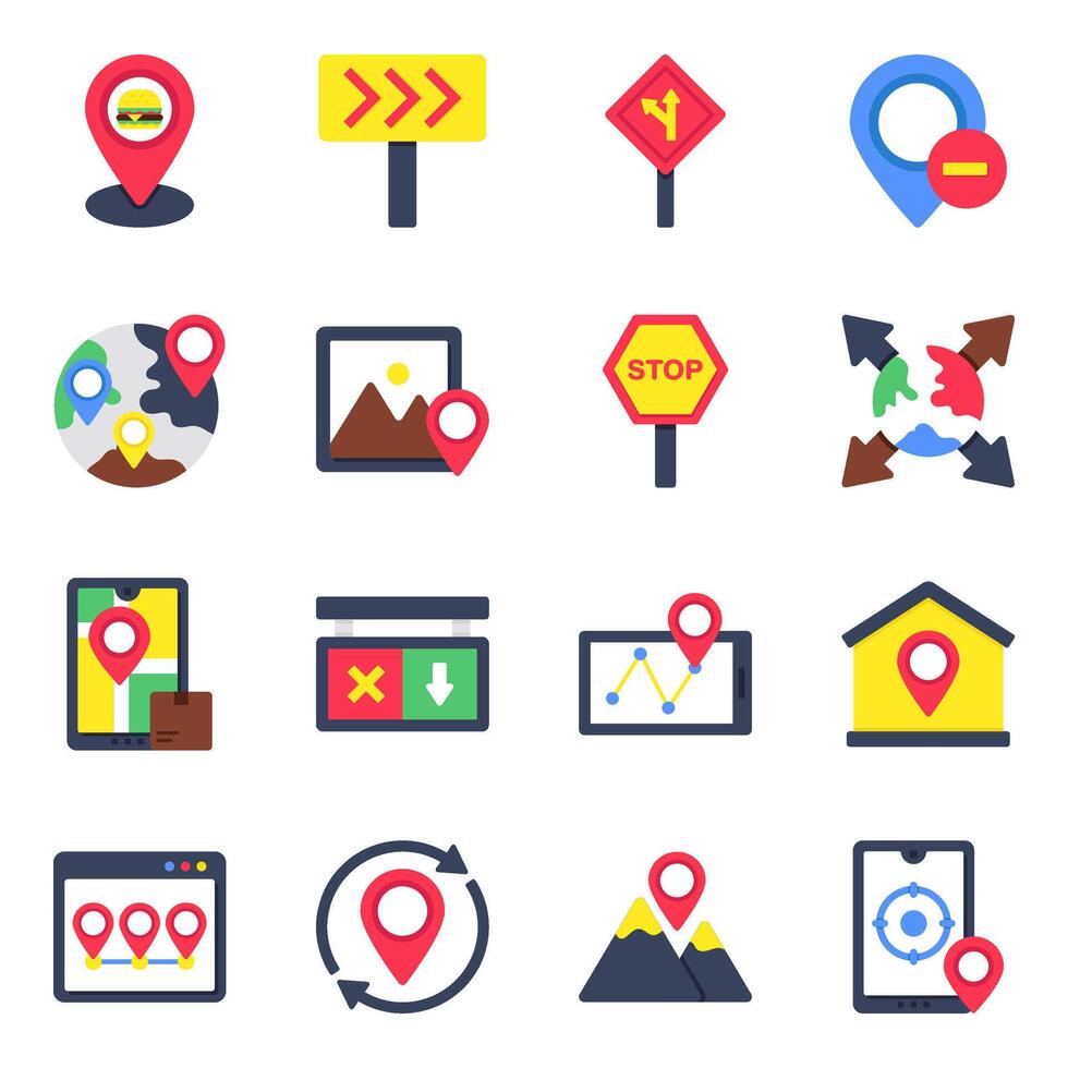 Pack of Location and Navigation Flat icon vector