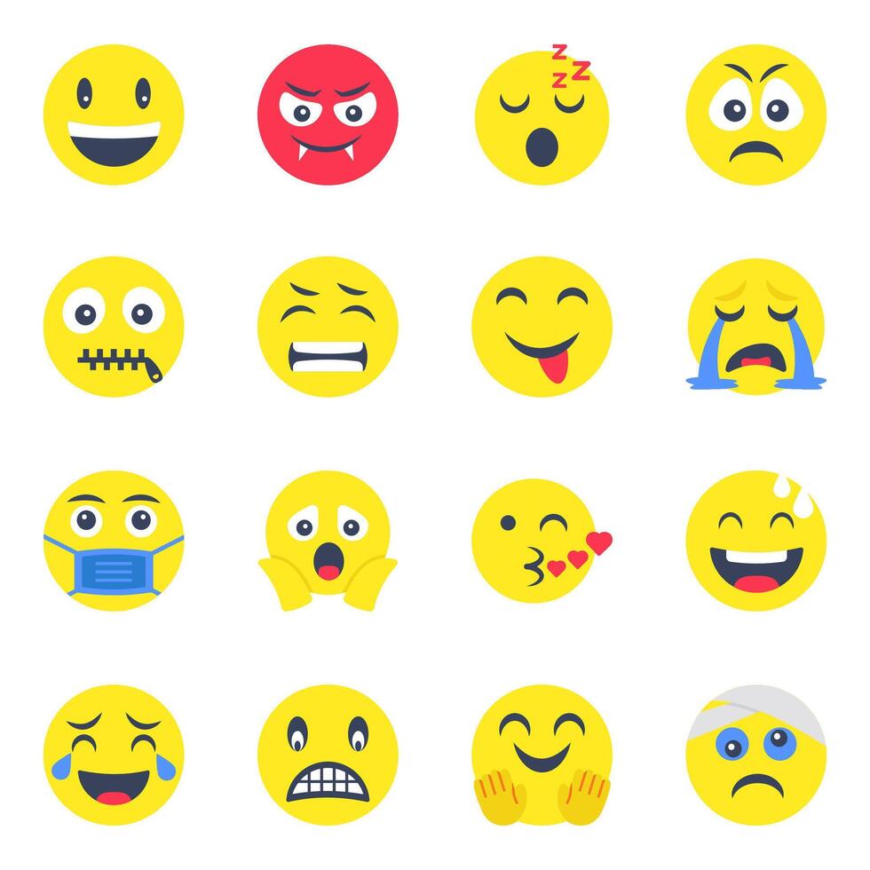 Pack of Emotion icon Flat Icons vector
