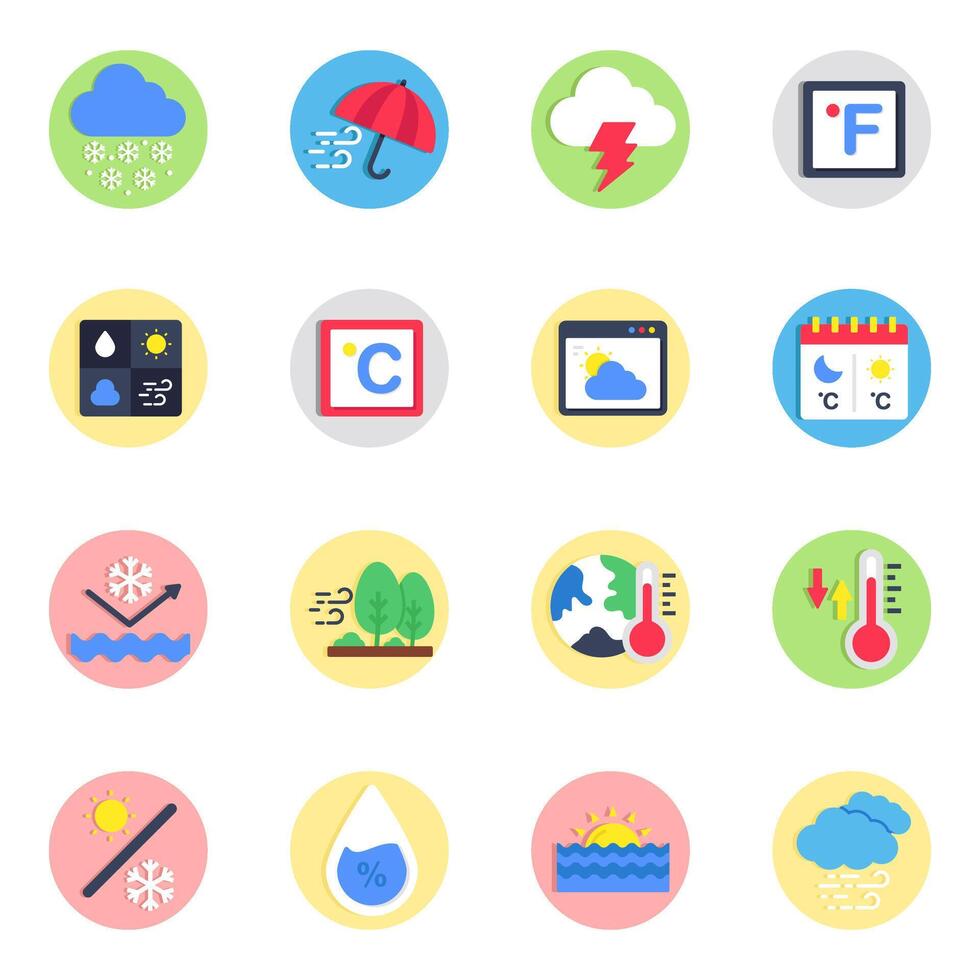 Set of Weather Forecast Flat Icons vector