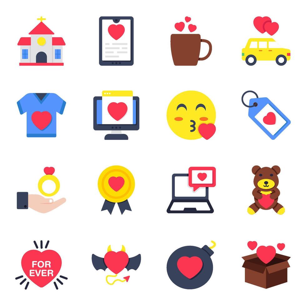 Set of Love and Wedding Flat Icons vector