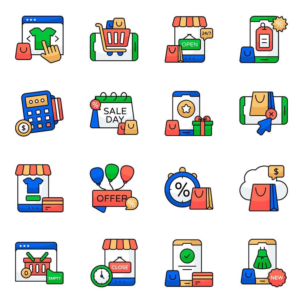 Pack of Ecommerce Flat Icon vector