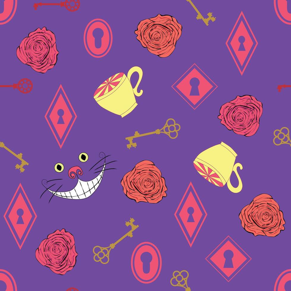 Alice in Wonderland seamless pattern. vector