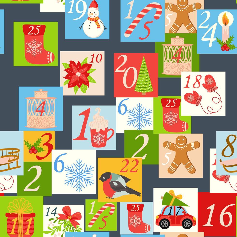 Christmas advent calendar seamless pattern with geometric seamless patterns. vector