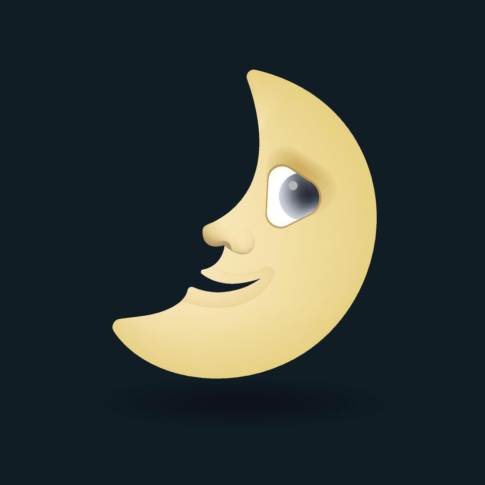 Half moon face emoji illustration isolated on dark background vector