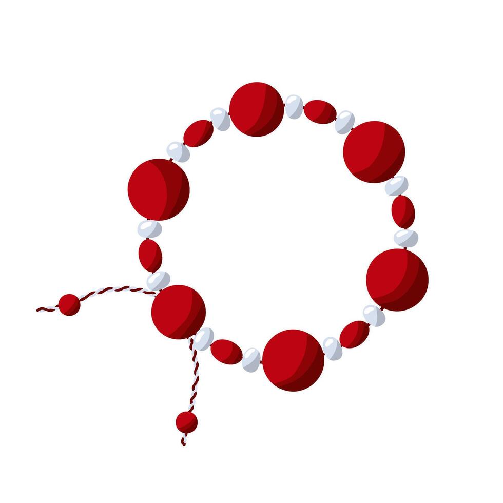 Bulgarian Folklore Traditional Martenitsa, Bracelet with White and Red Beads, Spring Welcoming Symbol in March vector