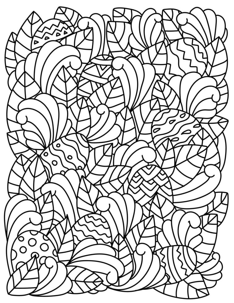 Easter egg hunt, activity coloring page with eggs and tufts of grass vector