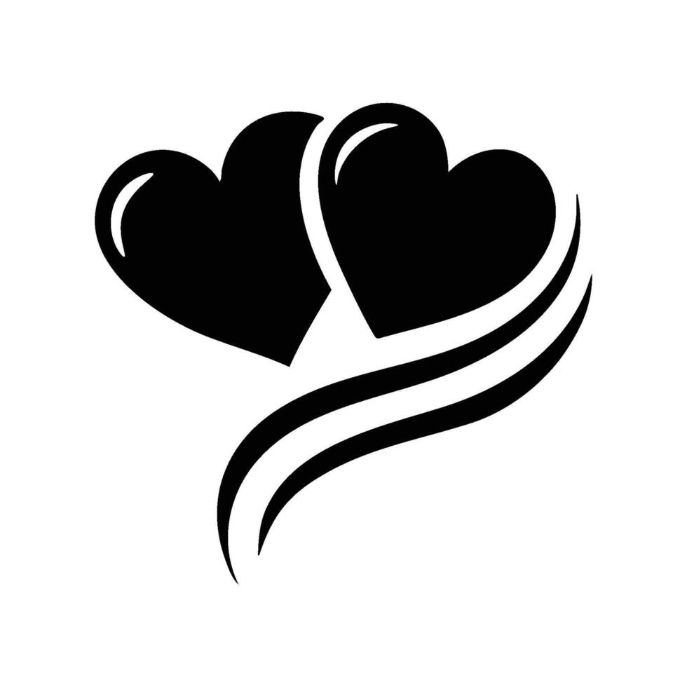 Silhouette of Two Hearts With Waves vector