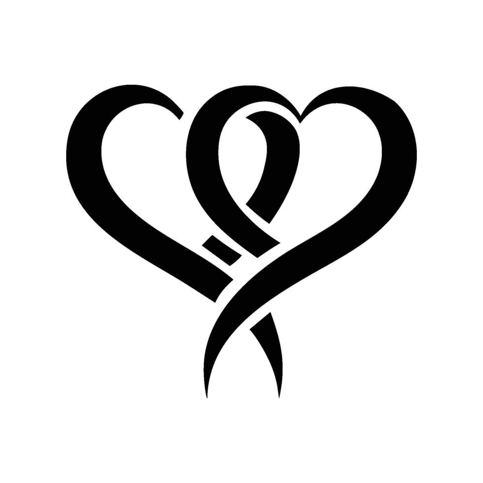 Simple Silhouette of Two Hearts Crossing vector