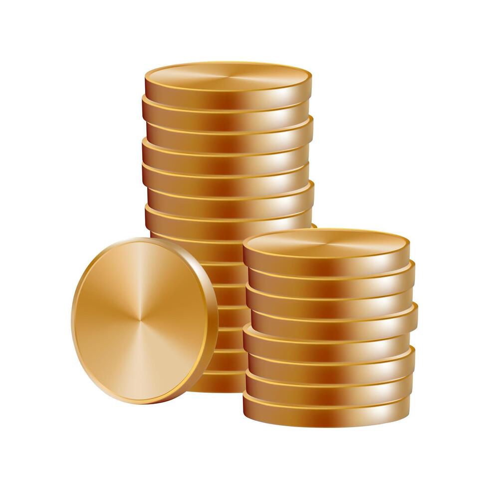 Coin stack, gold medal 3d drop. Money fall emoji, casino pile mountain of euro cents. Old golden cent rate icon. render of lucky loan cash. US dollar penny gui reward. Floating game stock grow vector