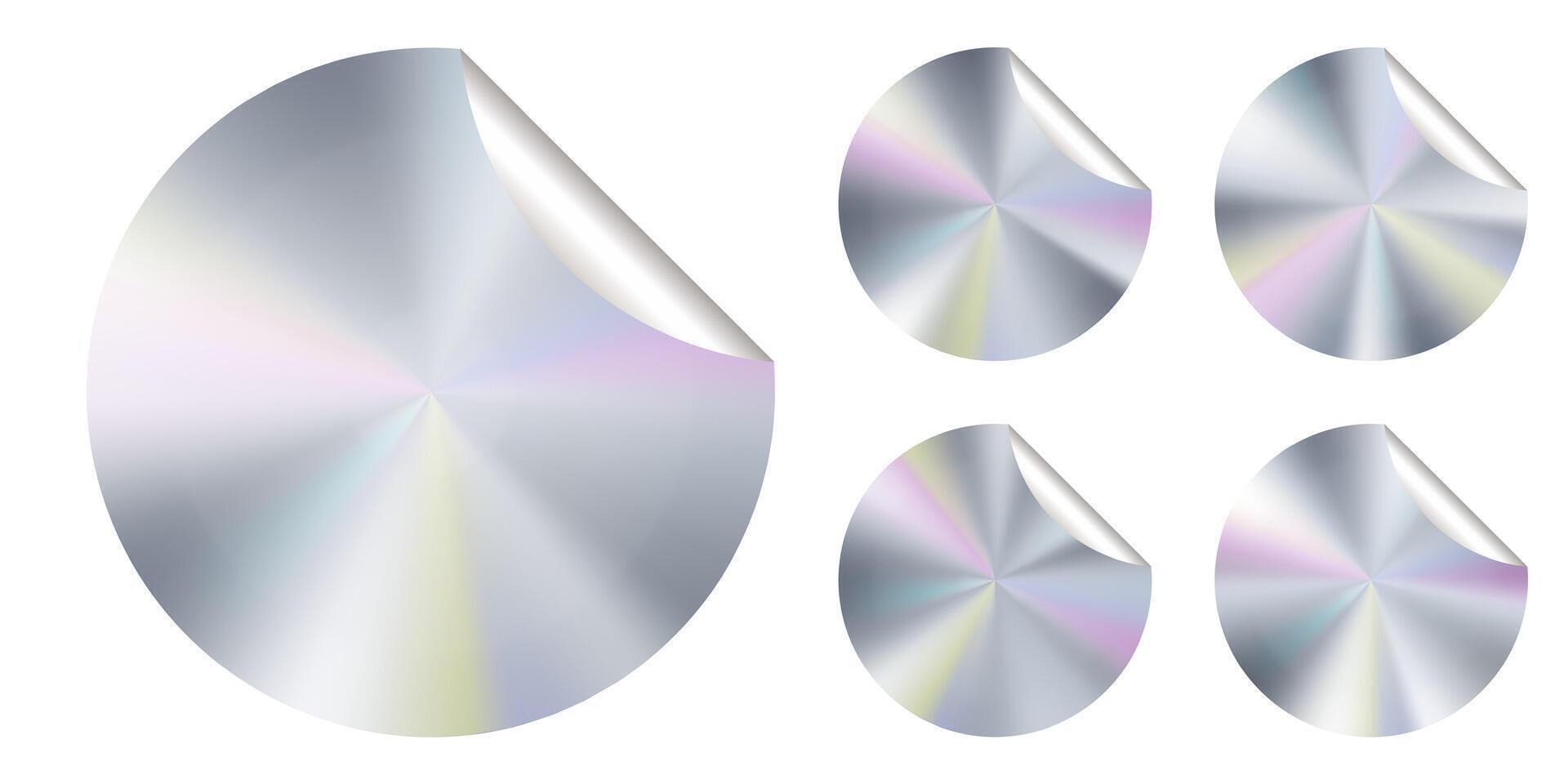 Hologram label sticker stamp. Silver metal circle gradient emblem. Holograph icon 100 original assurance. Platinum foil seal, original round texture. Product quality badge certification tape swatch vector