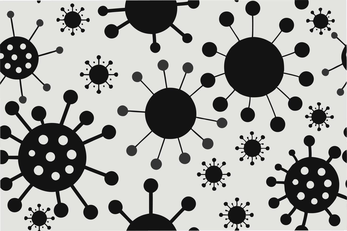 minimalist black and white pattern of hmpv virus shapes and molecular structures ideal for sleek modern background design clipart vector
