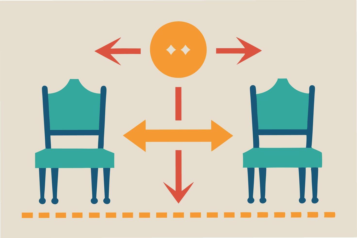Visuals showing recommended distances represented by creative graphics such as two chairs arrows or silhouettes clipart vector