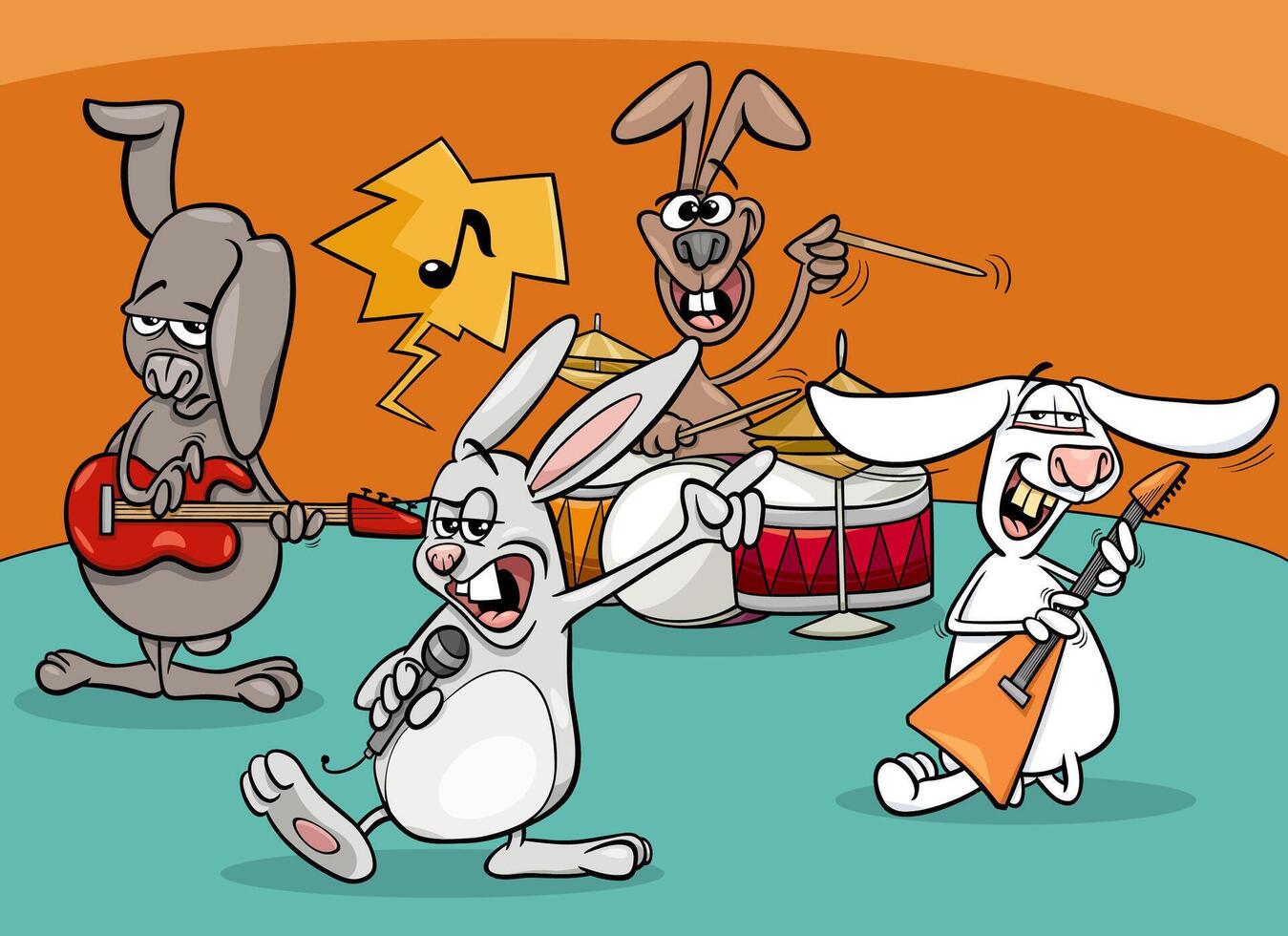 cartoon bunnies rock and roll musicians band vector