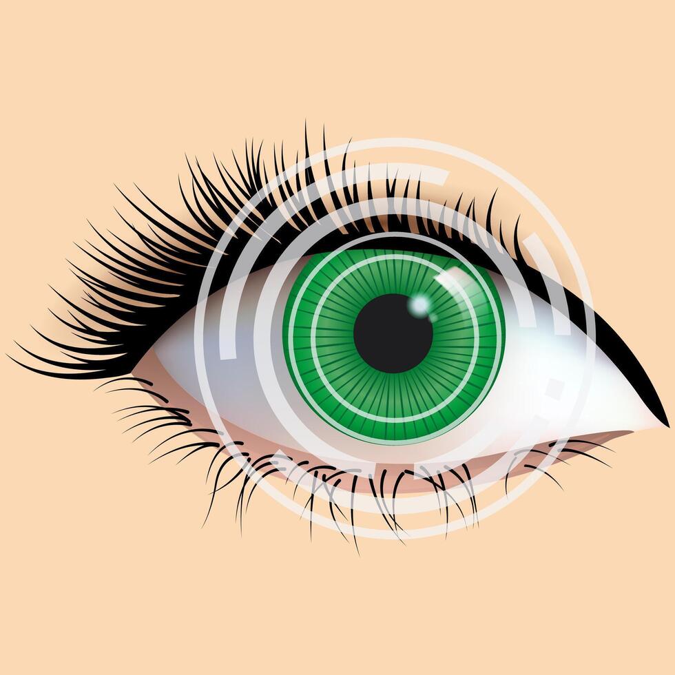 Laser eye surgery and glaucoma concept, close-up of eye with grid or target overlay vector