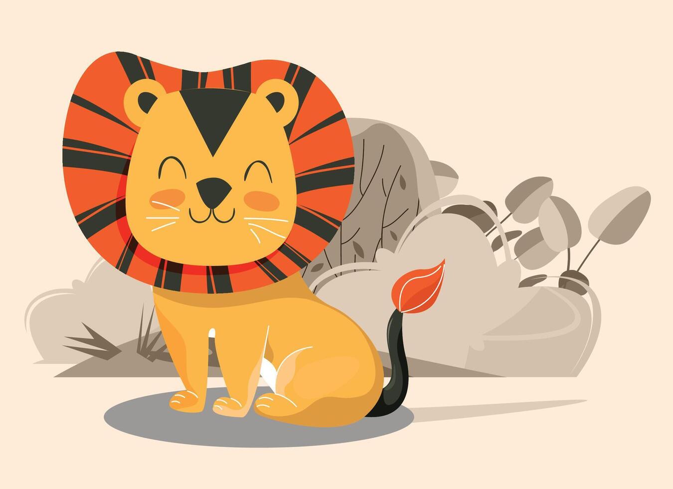 Lion cartoon cute character animal vector
