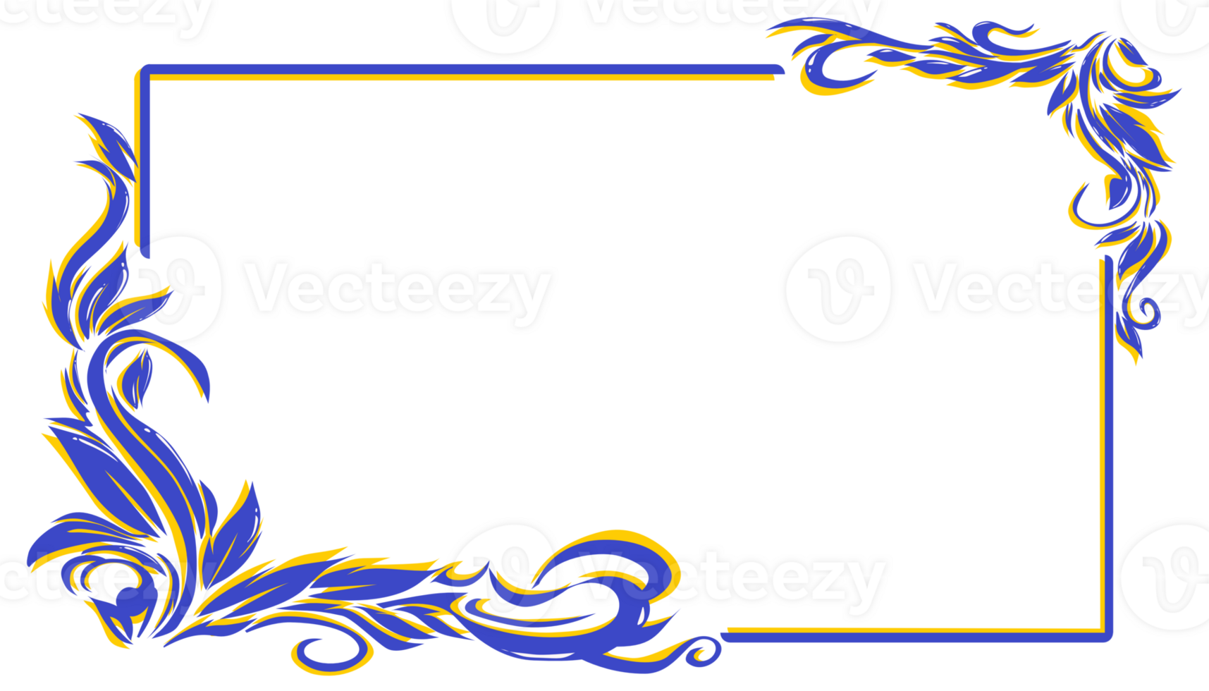 floral motif frame in the corner in blue and yellow png