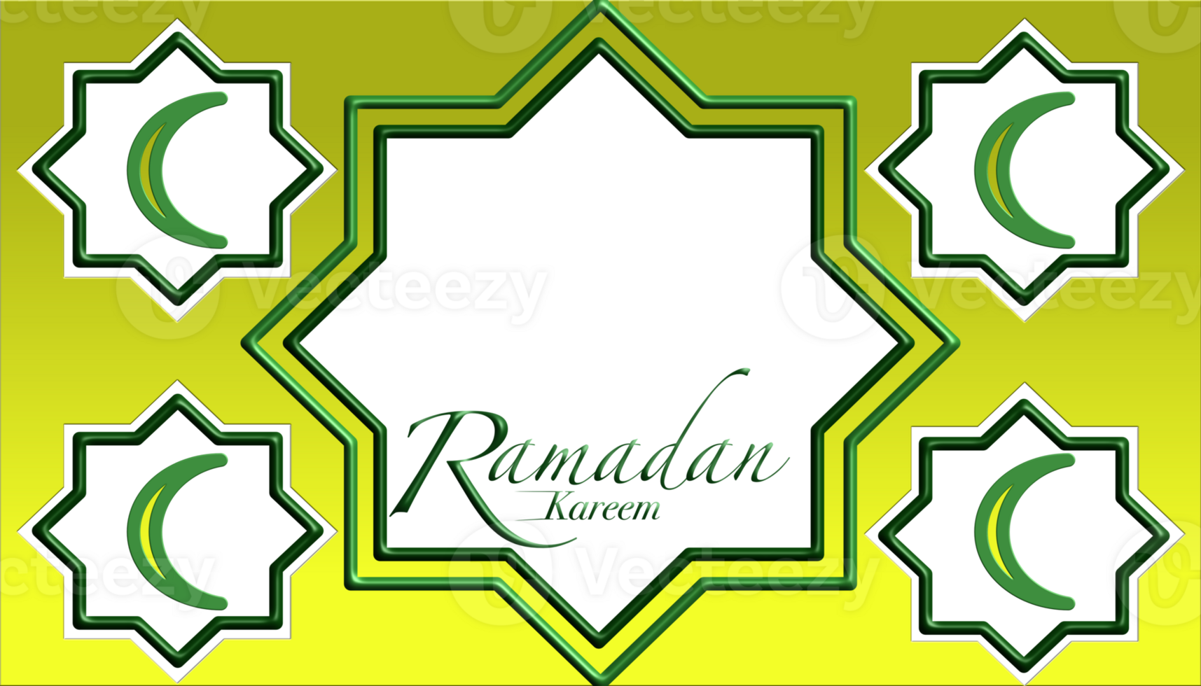 Ramadan Kareem design with crescent moon in star frames Islamic holy month png