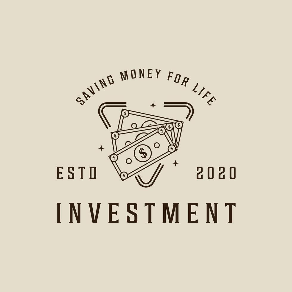 paper money logo line art illustration template icon graphic design. money saving sign or symbol for business finance concept with simple typography style vector