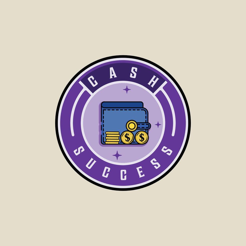 wallet and money emblem logo color illustration template icon graphic design. billfold with coins sign or symbol for business finance concept with circle badge label typography vector