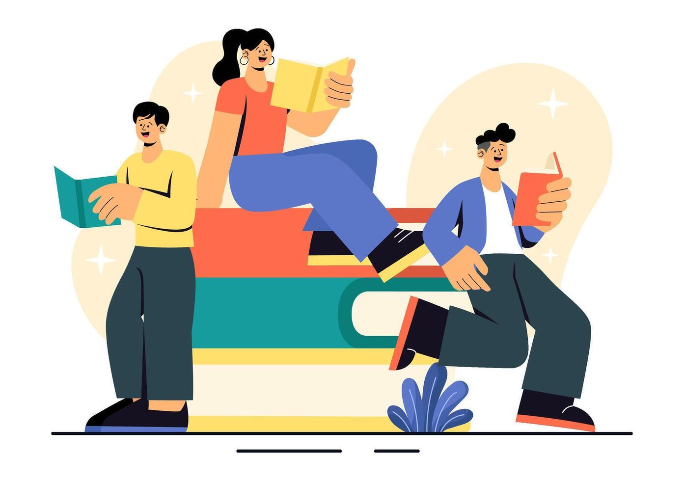 Book Club Gathering Illustration with People Sharing Books and Ideas in a Flat Cartoon Style vector