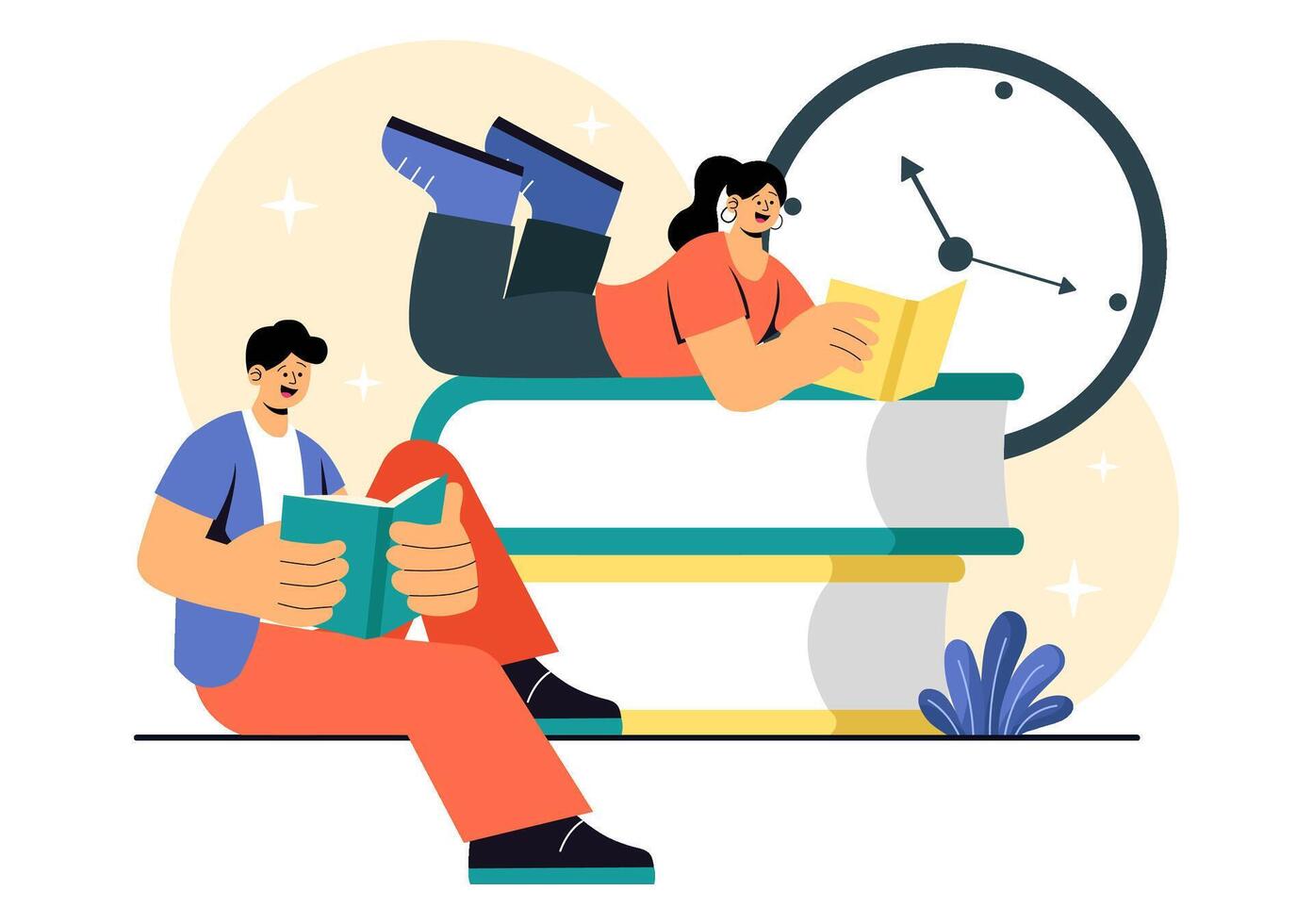 Literature Enthusiasts Reading Together Illustration for Education and Development vector