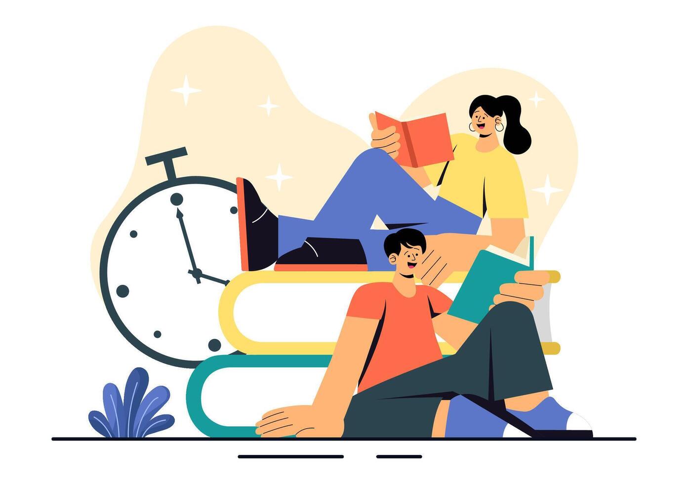 Community Book Club Illustration with Readers Sharing and Swapping Literature vector