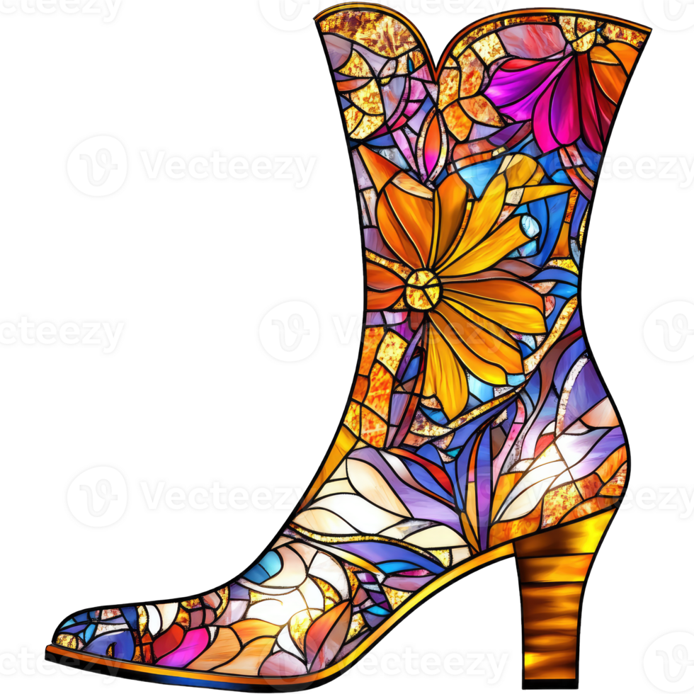 women's boots with colorful flower ornaments, isolated on transparent background png