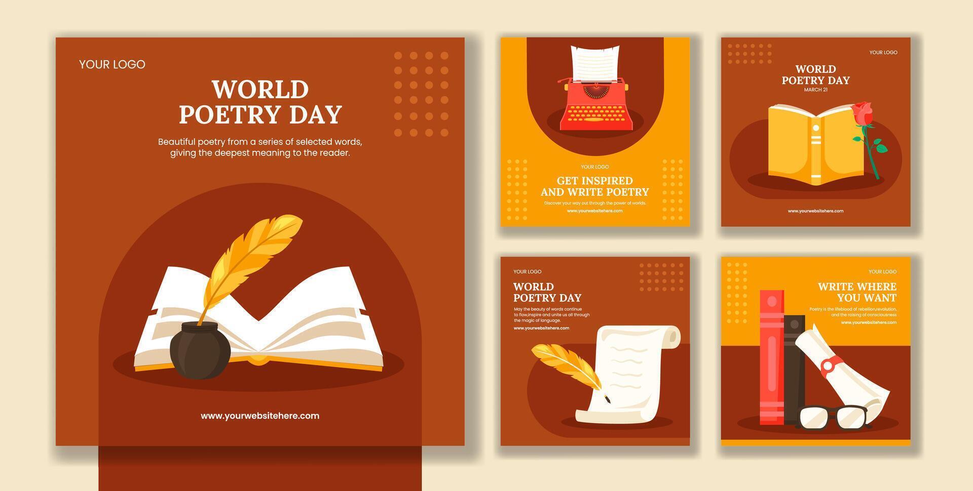 Creative World Poetry Day Social Media Post Design with Flat Cartoon Illustration vector