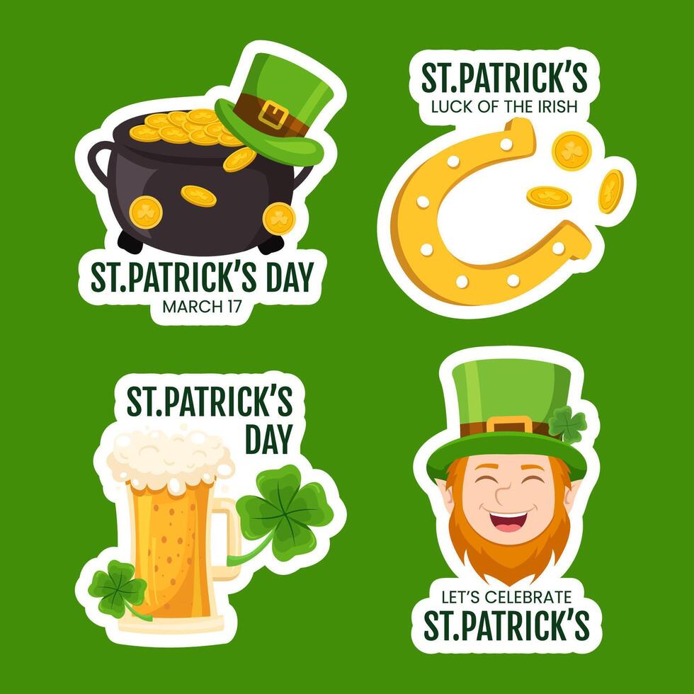 St. Patrick's Day Illustration Label Templates in Flat Cartoon Hand-Drawn Style vector