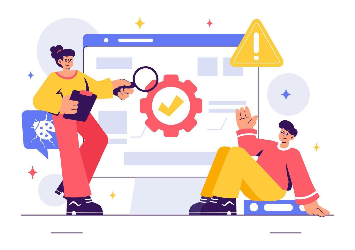 Illustration of Coding and Debugging in Application Development vector