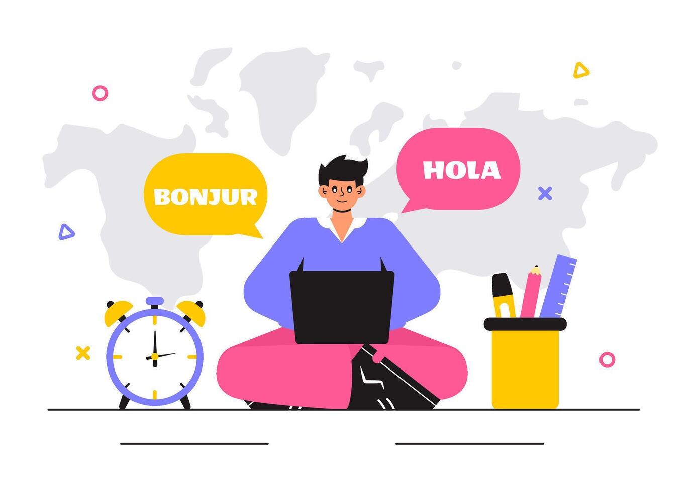 Global Translation Services Illustration Featuring Multilingual Dictionaries in a Flat Cartoon Design vector