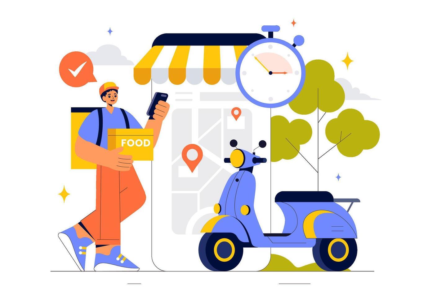 Online Food Ordering and Delivery Illustration with a Modern Flat Background Design vector
