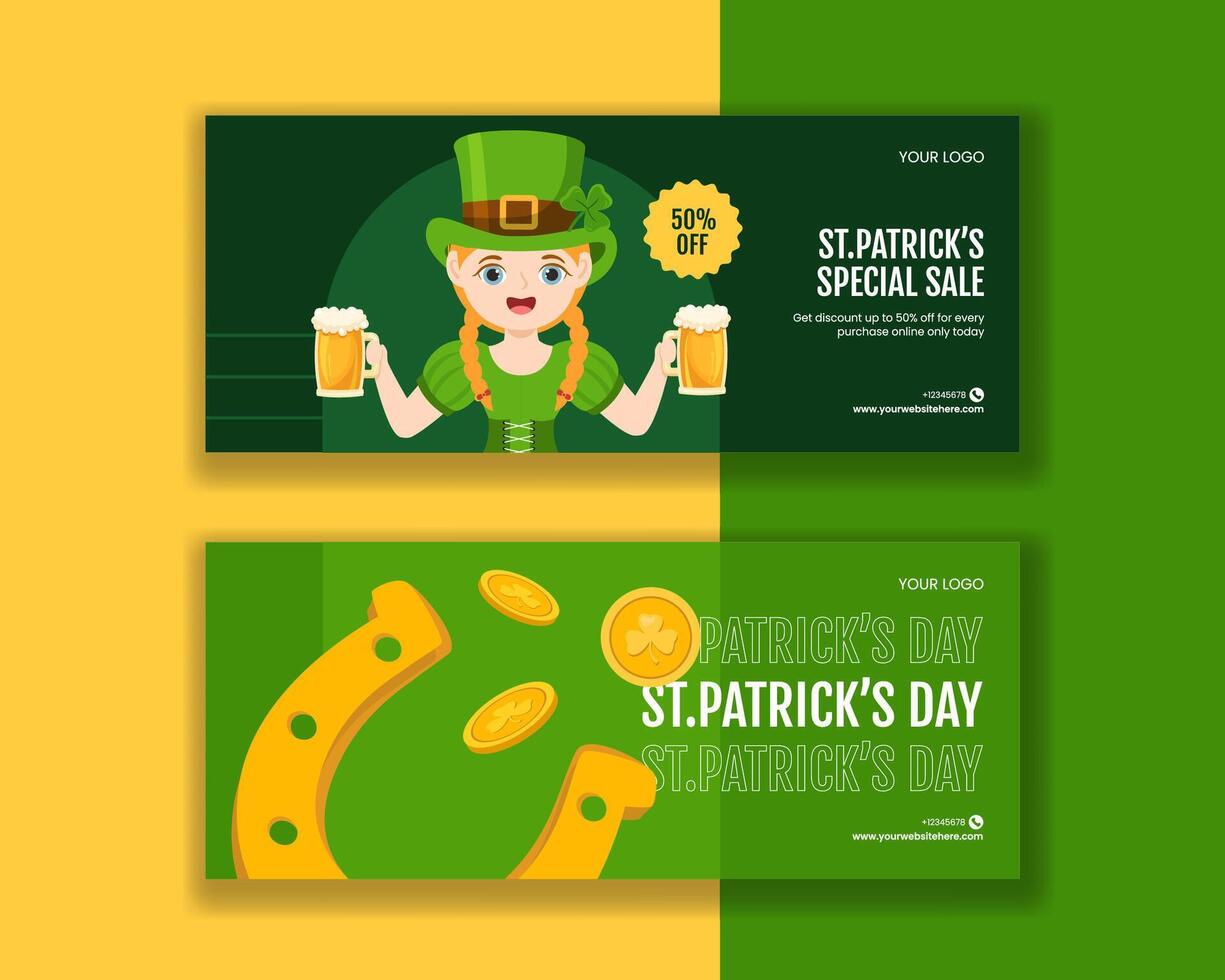St. Patrick's Day Horizontal Banner Graphics with Hand-Drawn Cartoon Designs vector