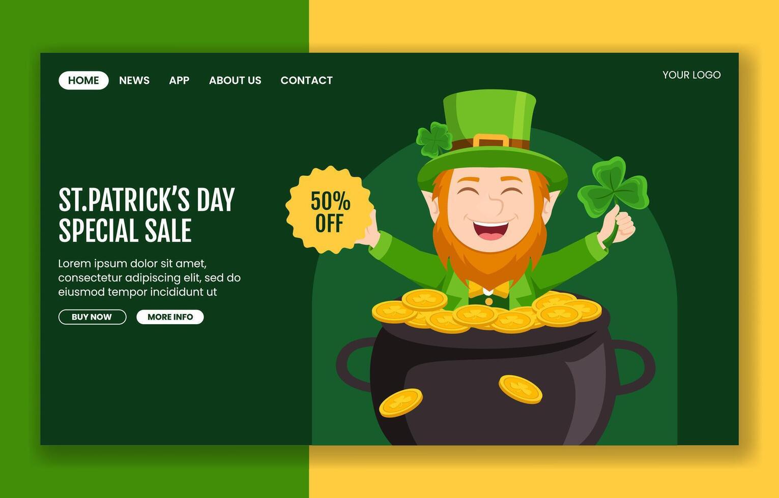 St. Patrick's Day Social Media Landing Page Design with Cartoon Illustrations vector