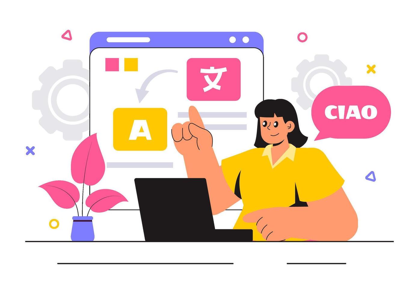 Language Translation Service Design Featuring Dictionaries and Multinational Communication in a Flat Style vector