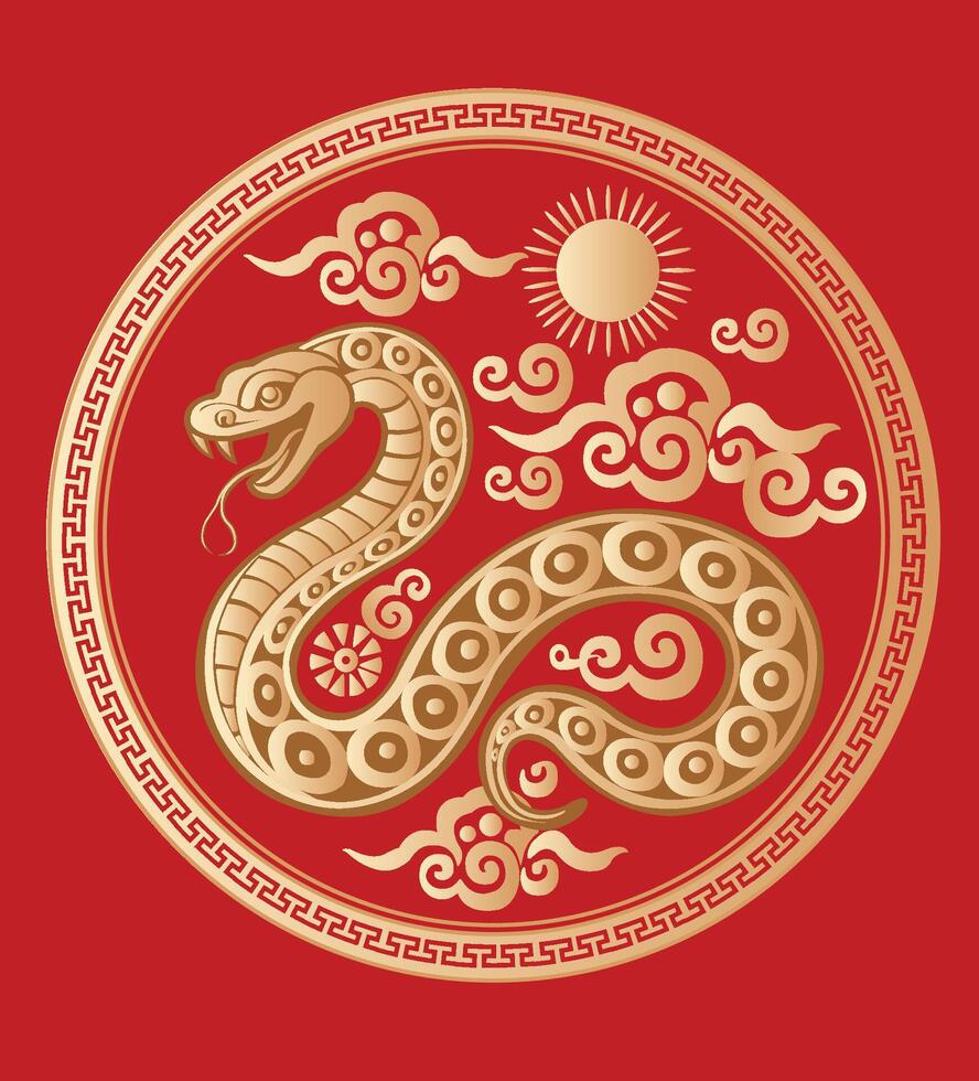 Wooden Snake in Circle Chinese Border vector