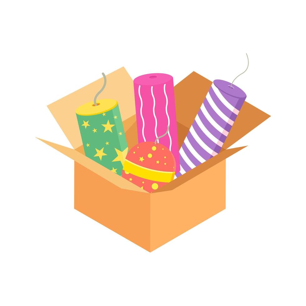 firecrackers in a box with a star on top vector
