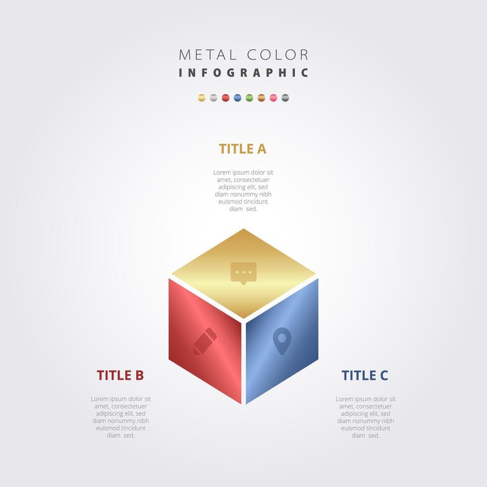 a colorful cube with three different options vector