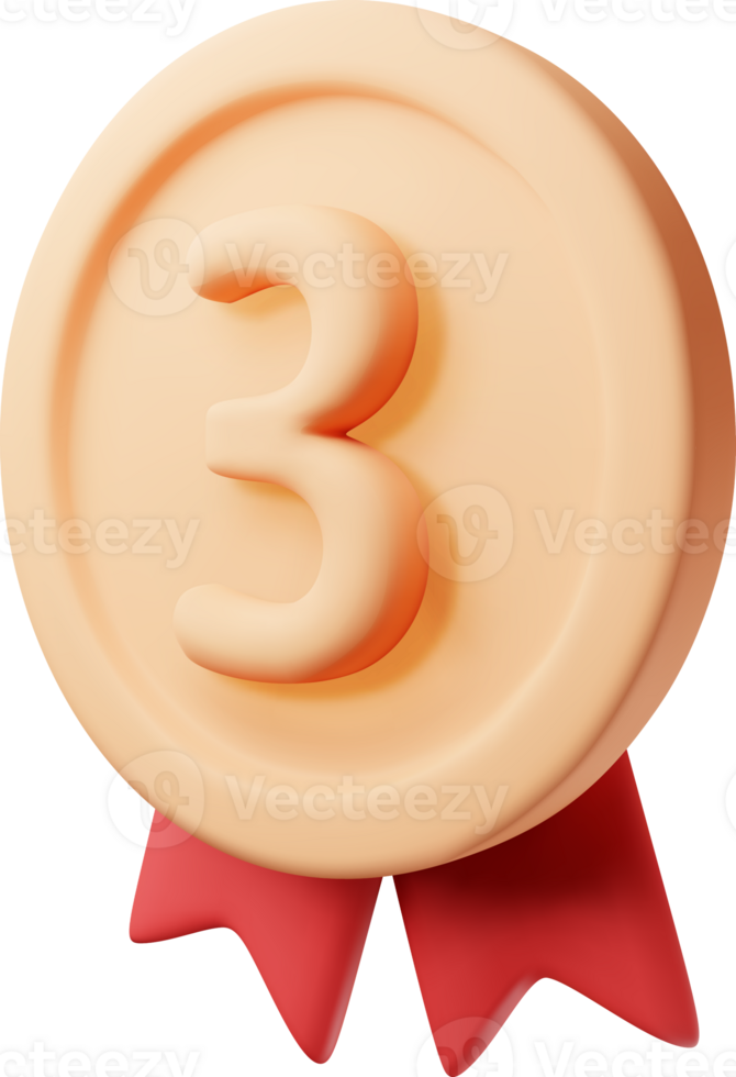 3d side bronze medal with red ribbon png