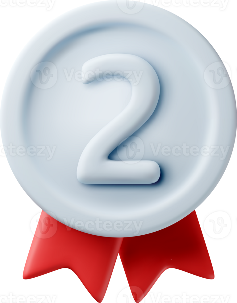 3d front silver medal with red ribbons png