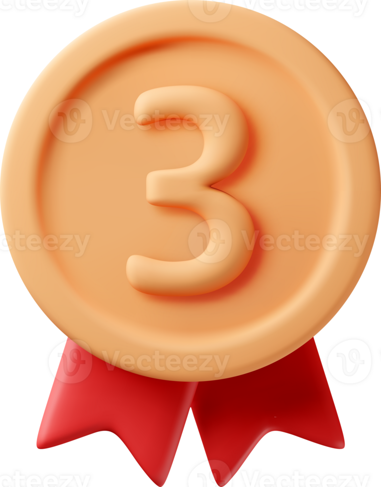 3d front bronze medal with red ribbons png
