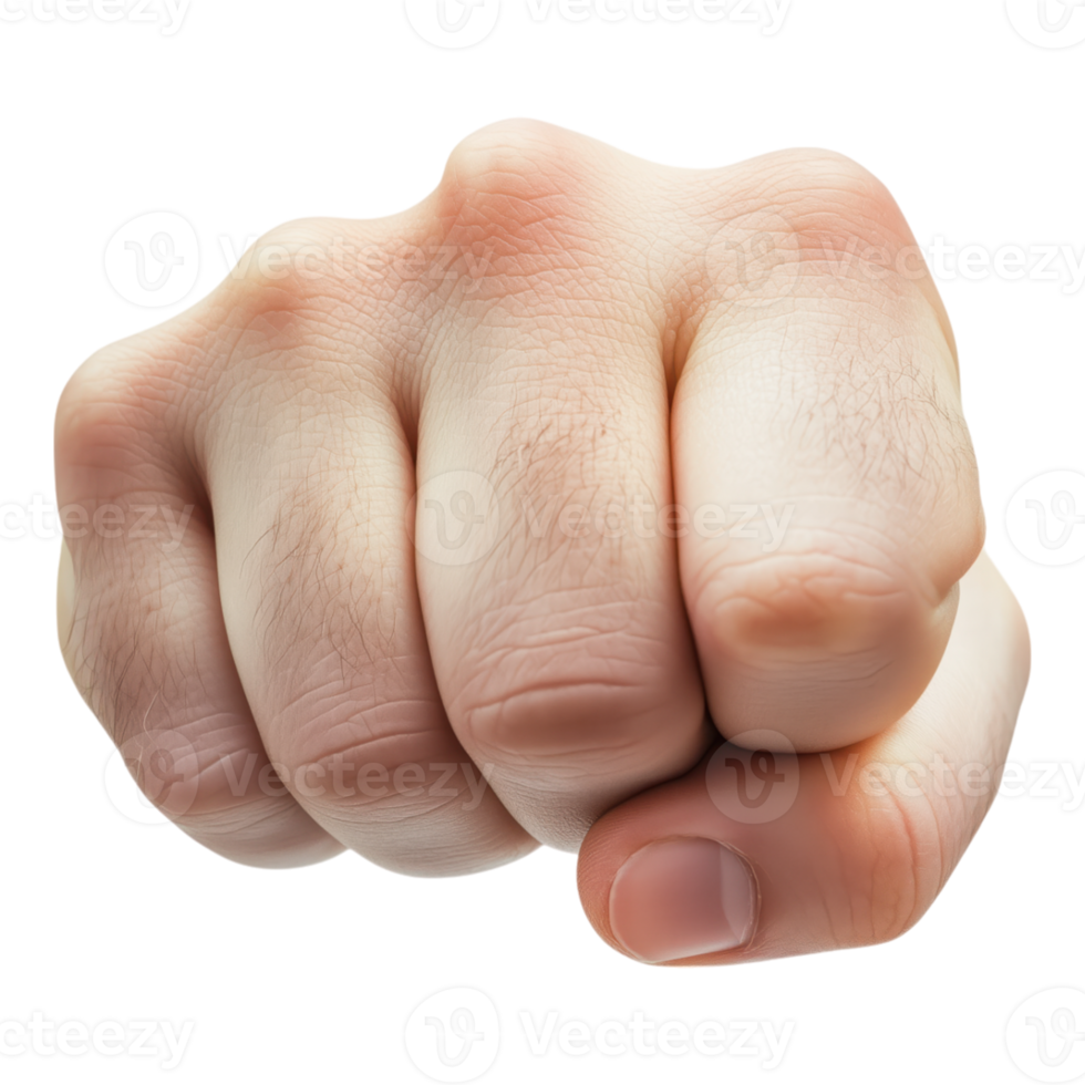 Closeup of a human fist in front view with a transparent background, symbolizing strength, power, and determination png