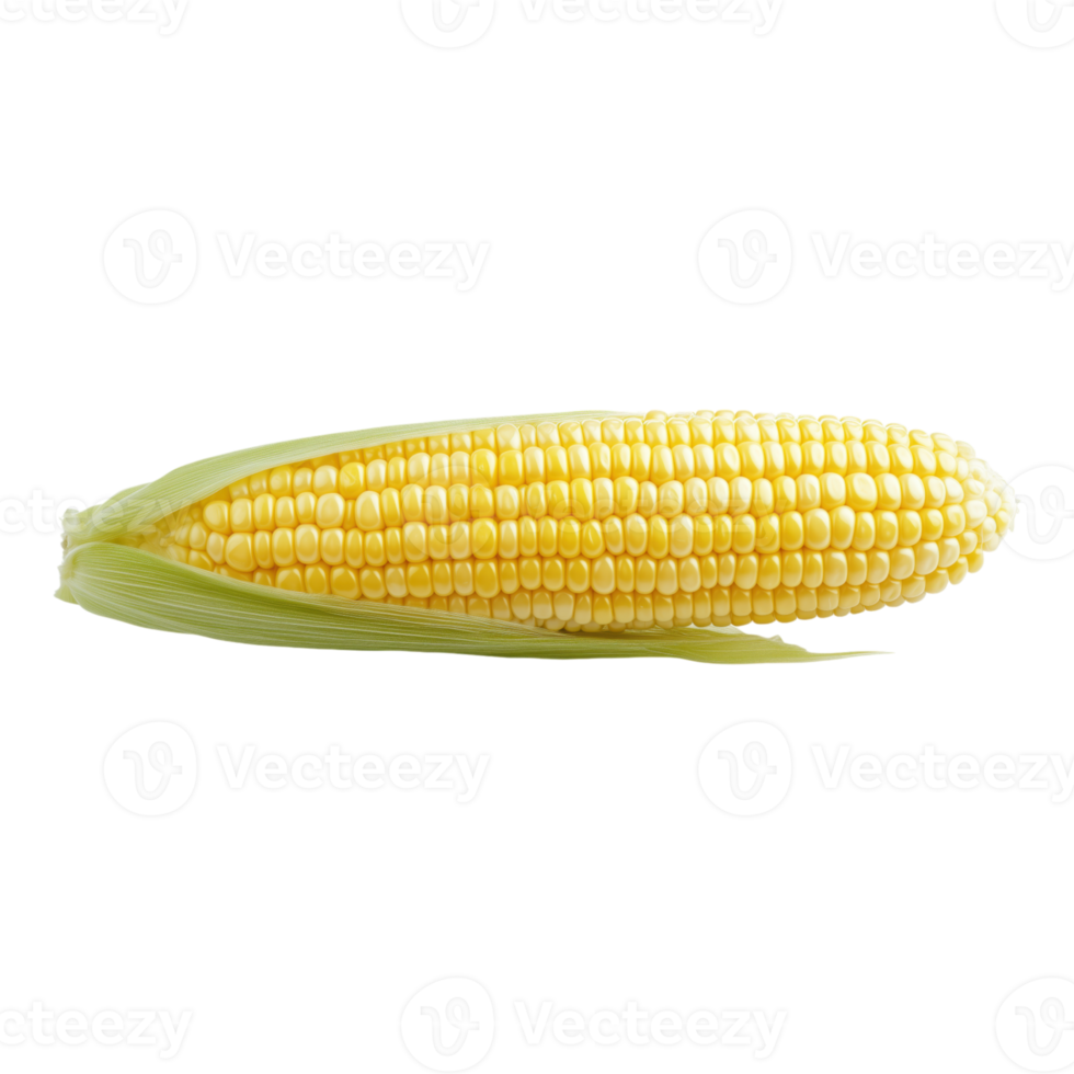 A yellow corn stalk with a green leaf on top. The stalk is long and slender. The corn is fresh and ready to be eaten png