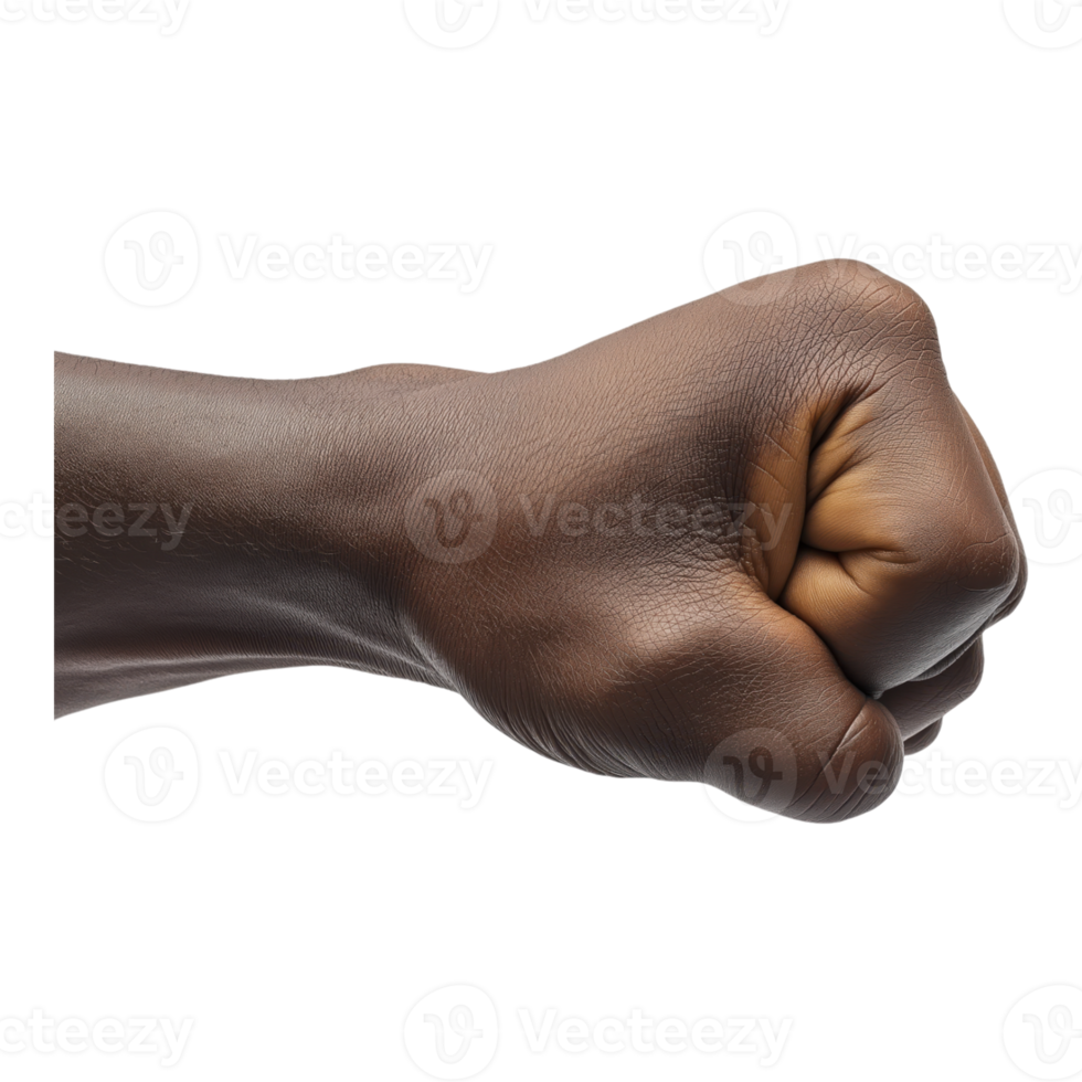 Close-up of a clenched fist with a transparent background, symbolizing strength and determination. png